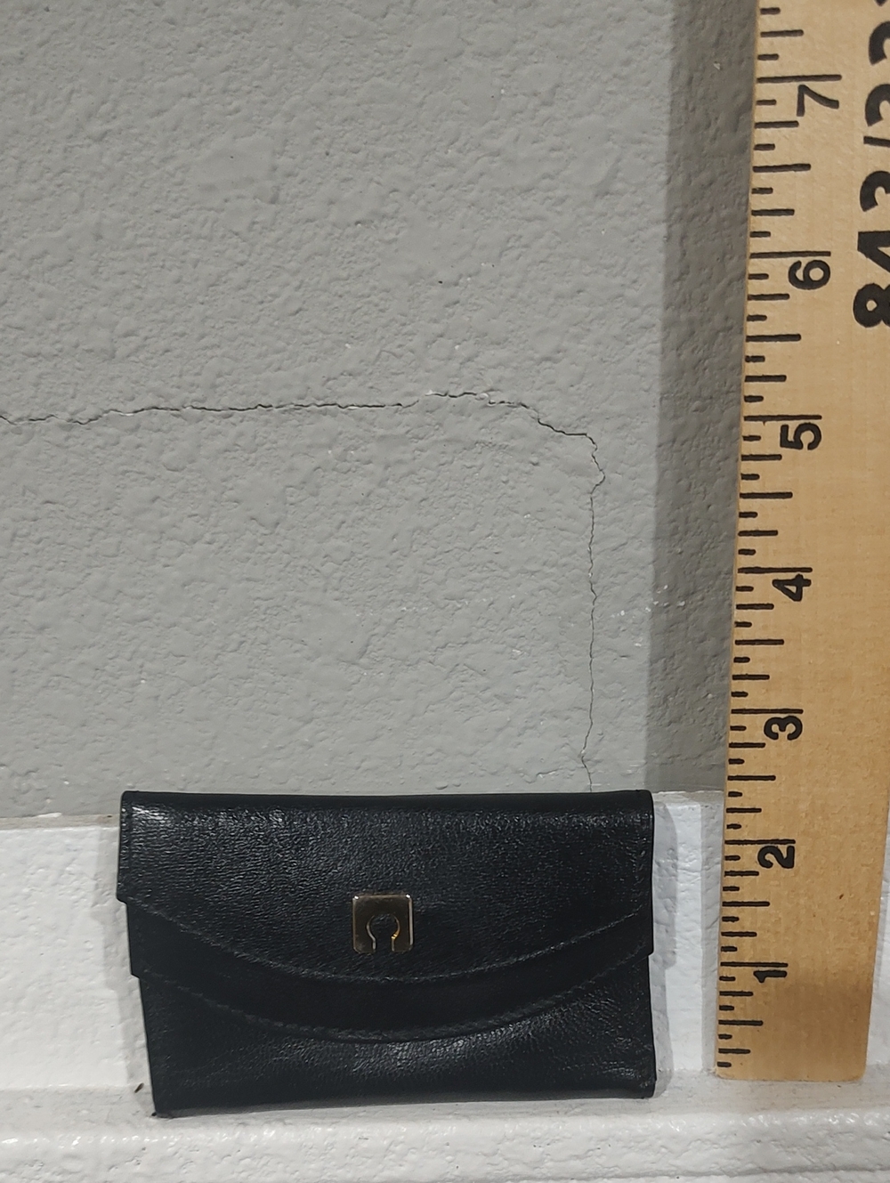 Black Leather Card Wallet with Gold Key Clasps Vintage